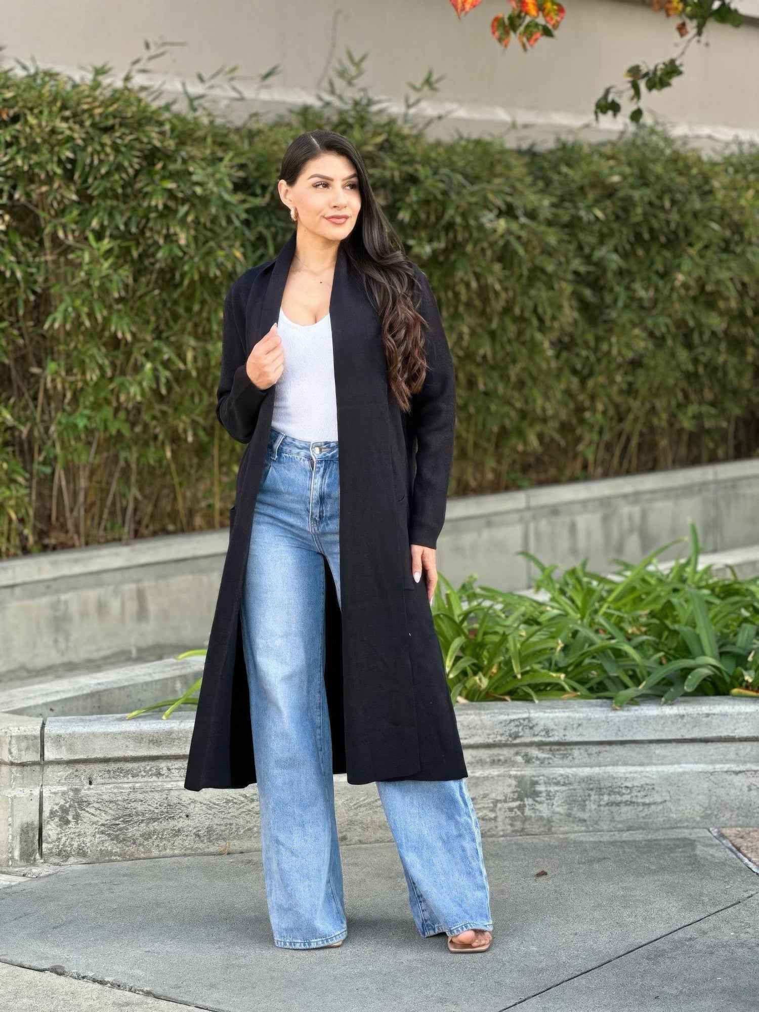 Clover Fine Knit Midi Cardi Cardigan With Pockets