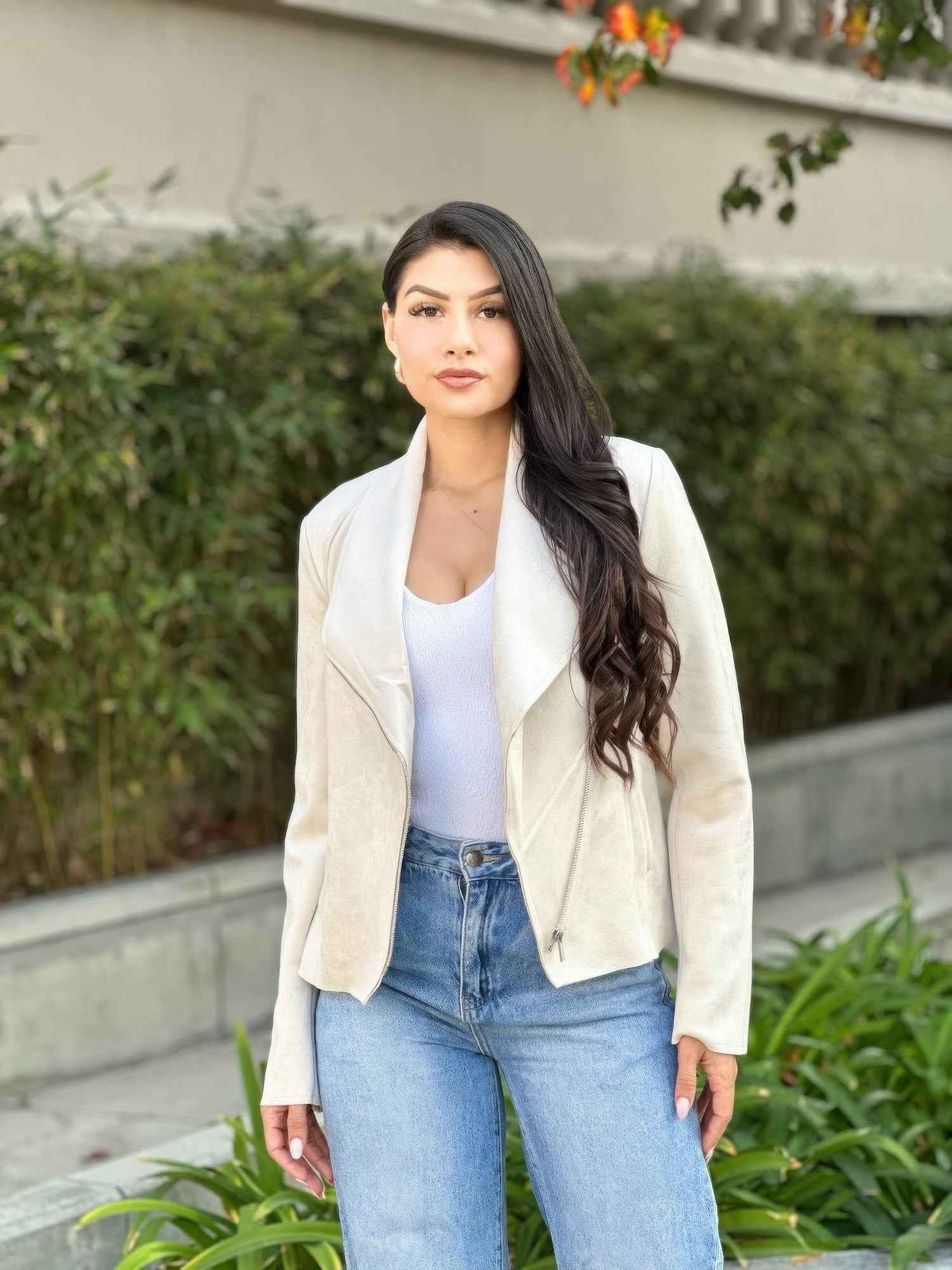 Suede Women's Biker Zip Up Jacket With Pockets