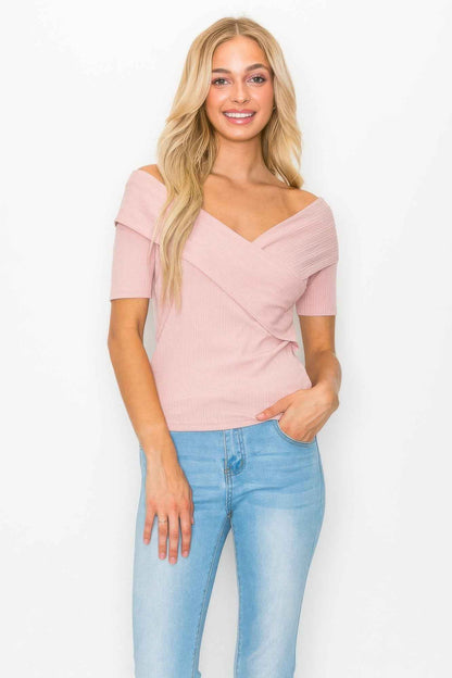 Off The Shoulder Crisscross Ribbed Top