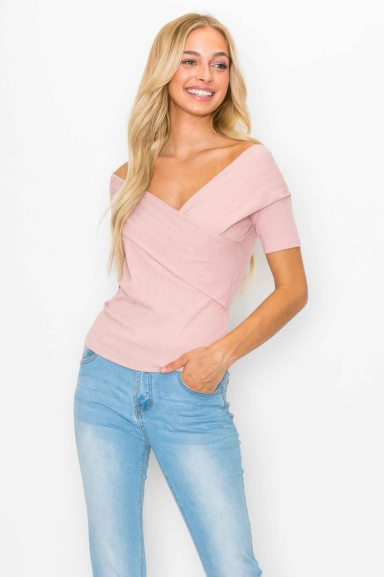Off The Shoulder Crisscross Ribbed Top