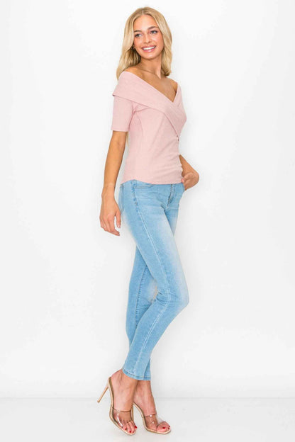 Off The Shoulder Crisscross Ribbed Top