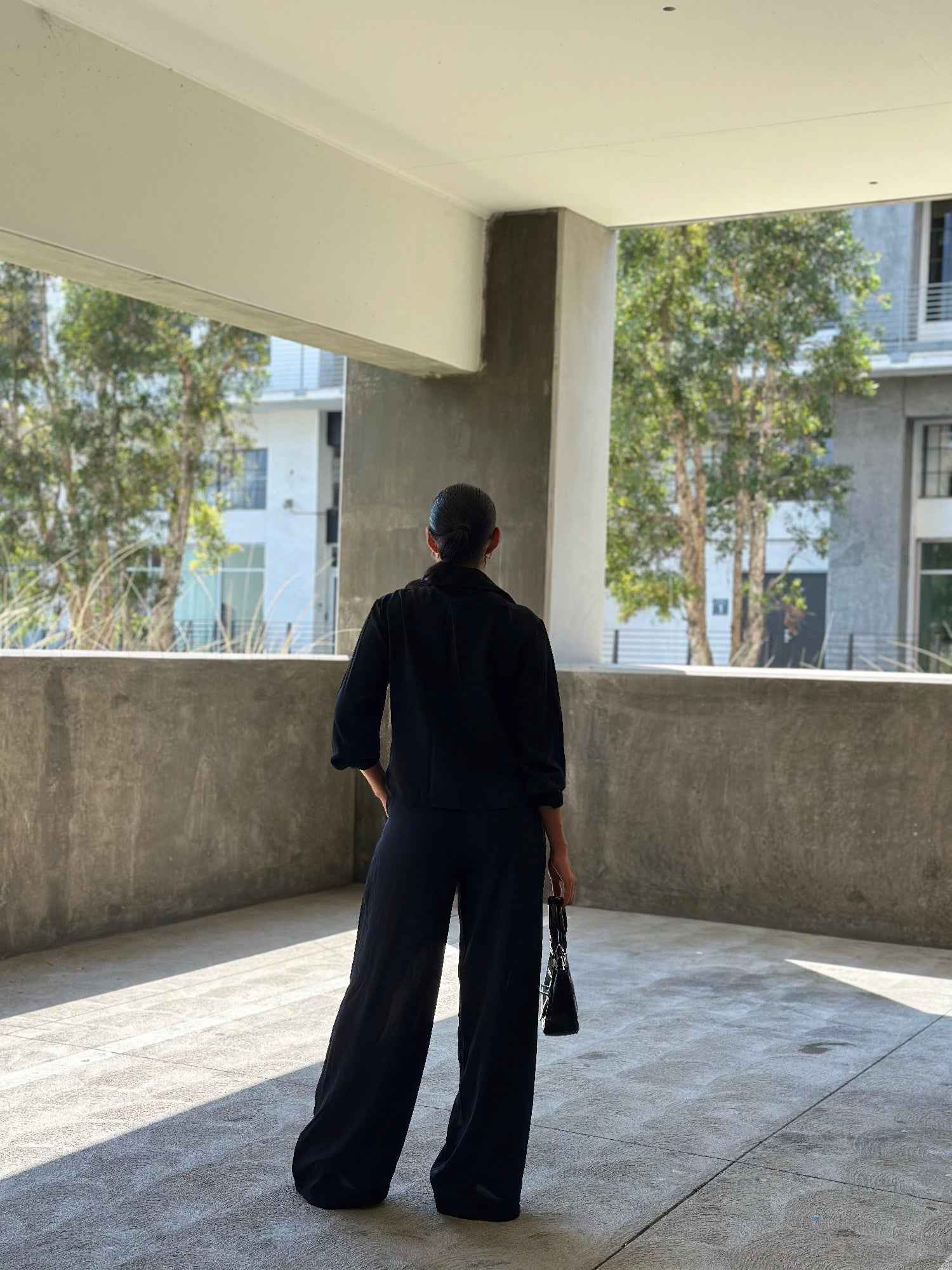 Casual Wide Leg Pants & Long Sleeve Front Tie Set