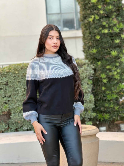 Neutral Color Block Knit Pull Out Sweater