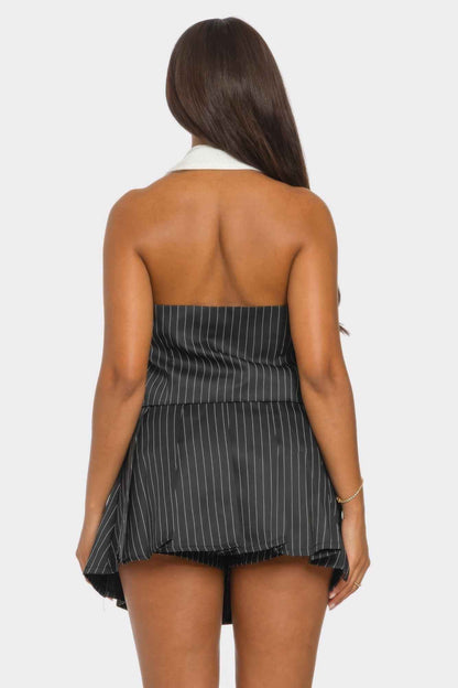 Collared Vest Pleated Skort Set