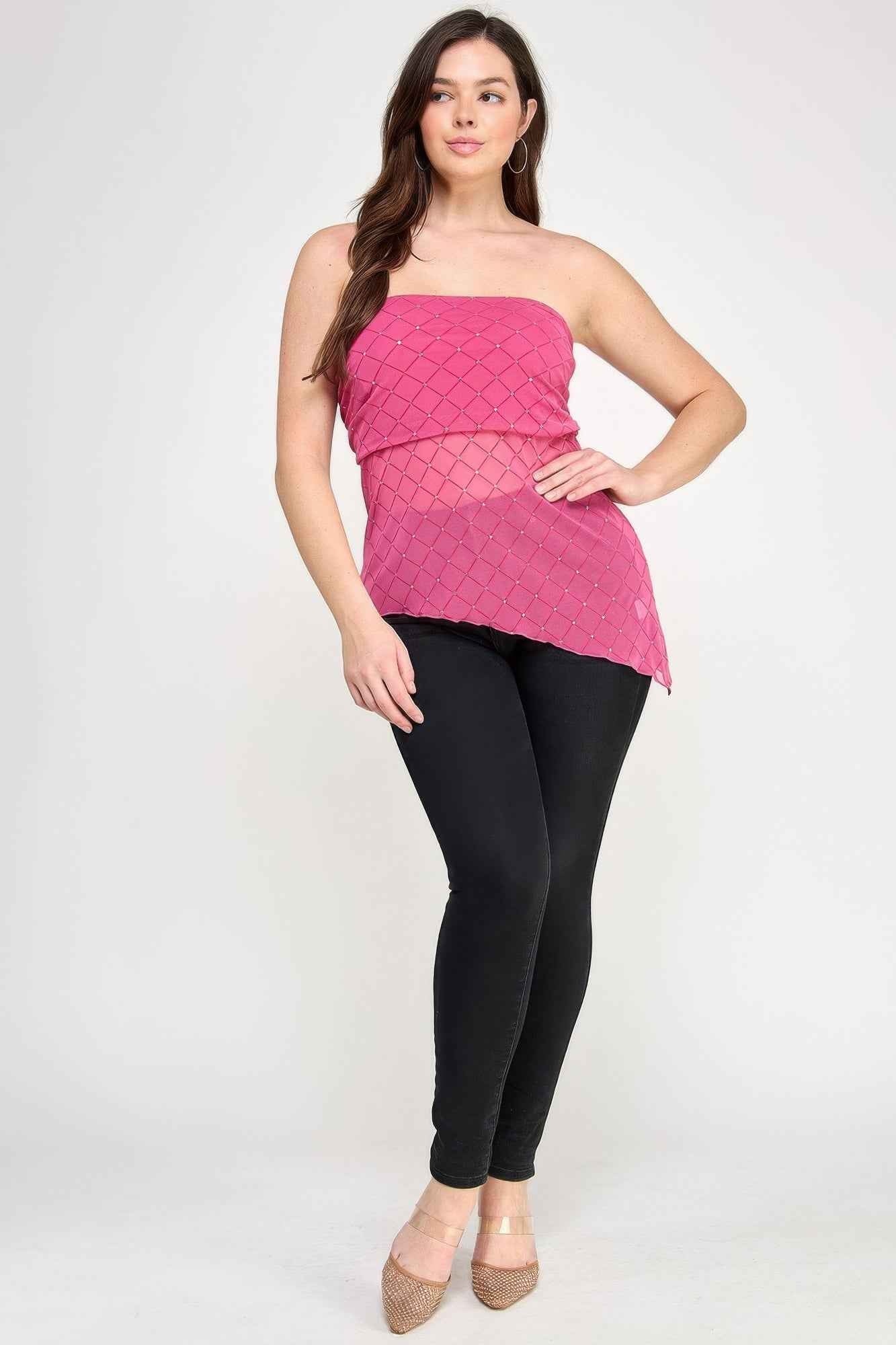 Plus Size Strapless Tube Assym Hem Top