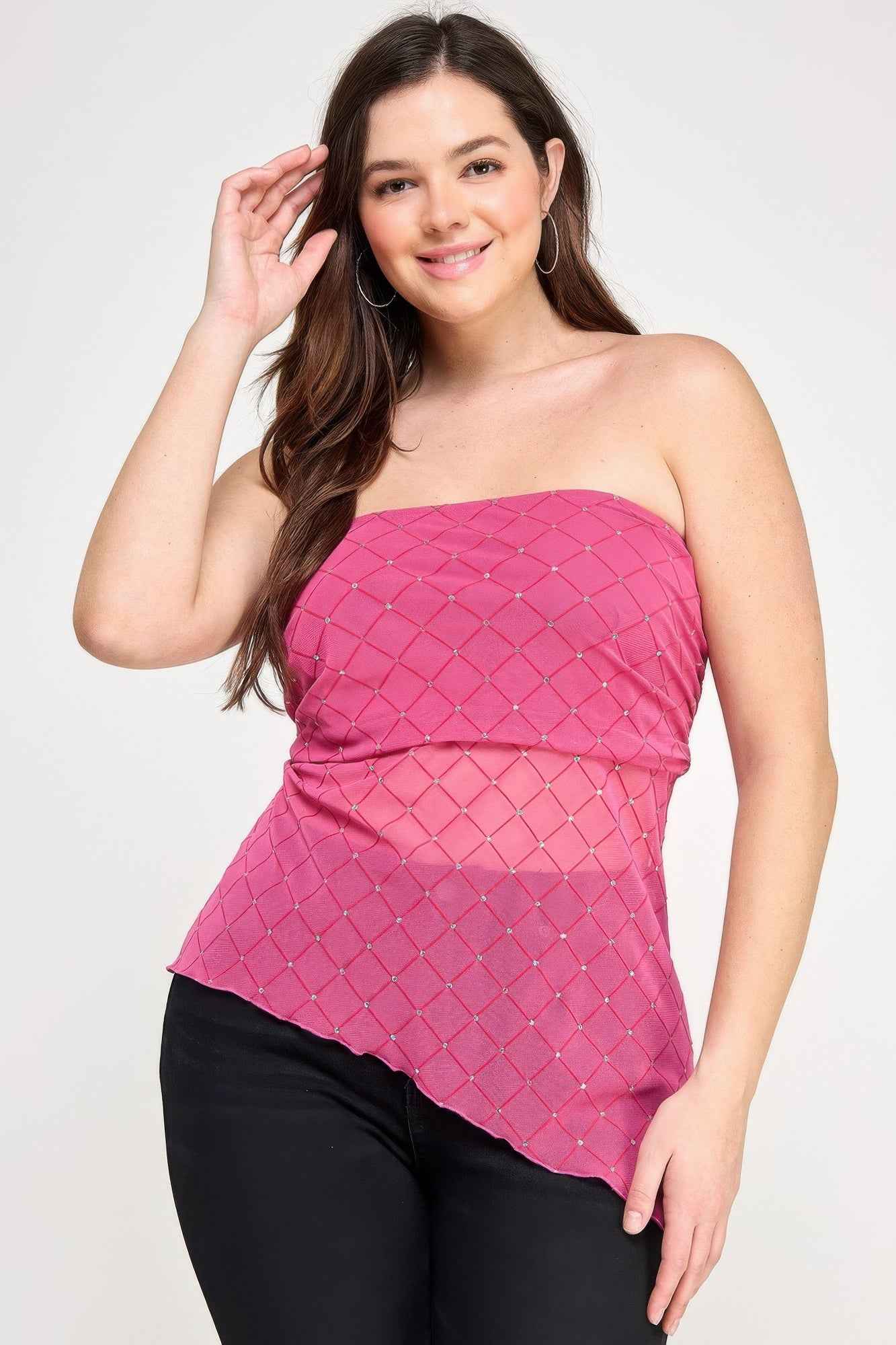 Plus Size Strapless Tube Assym Hem Top