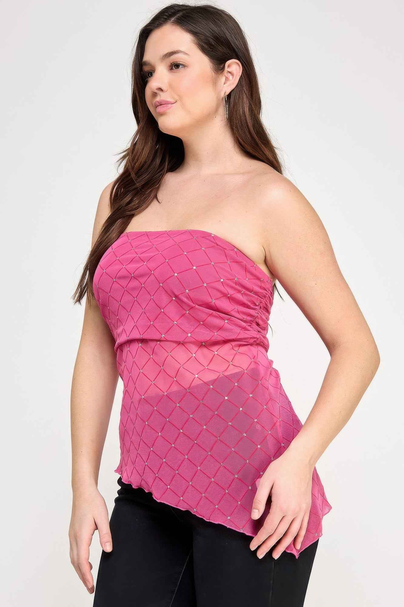 Plus Size Strapless Tube Assym Hem Top