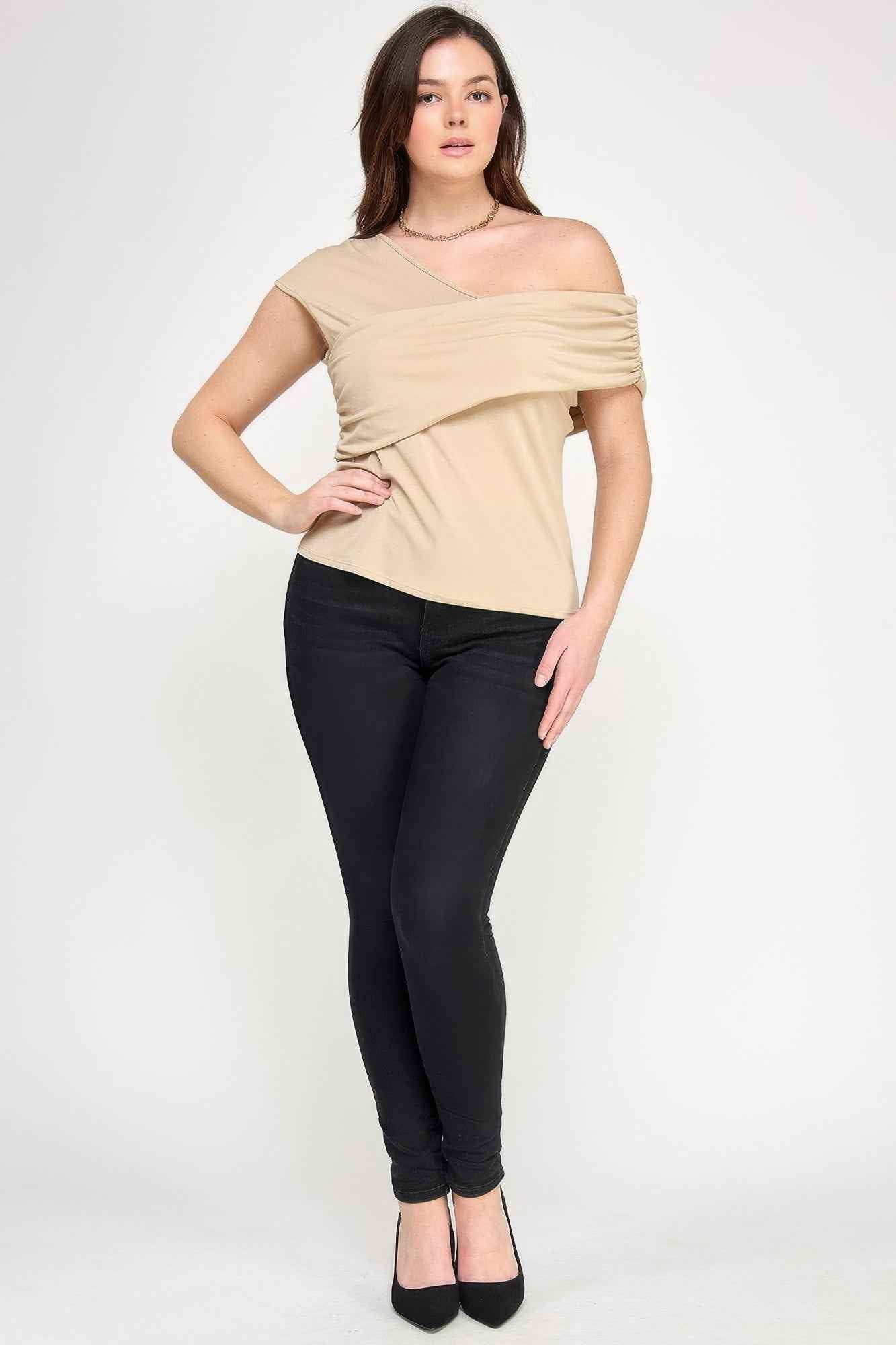 Plus Size One Shoulder Assymetric Knit Crepe Top