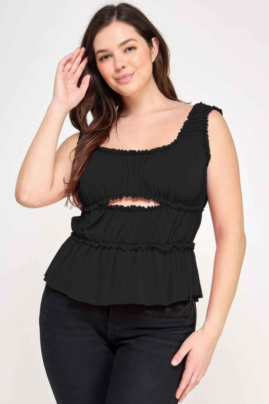 Plus Size Ruffled Tank With Cut Out