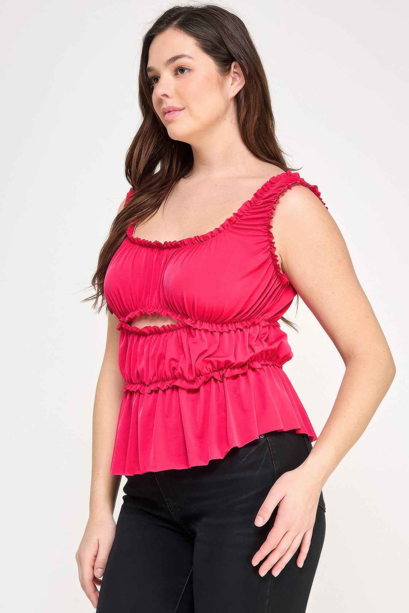 Plus Size Ruffled Tank With Cut Out