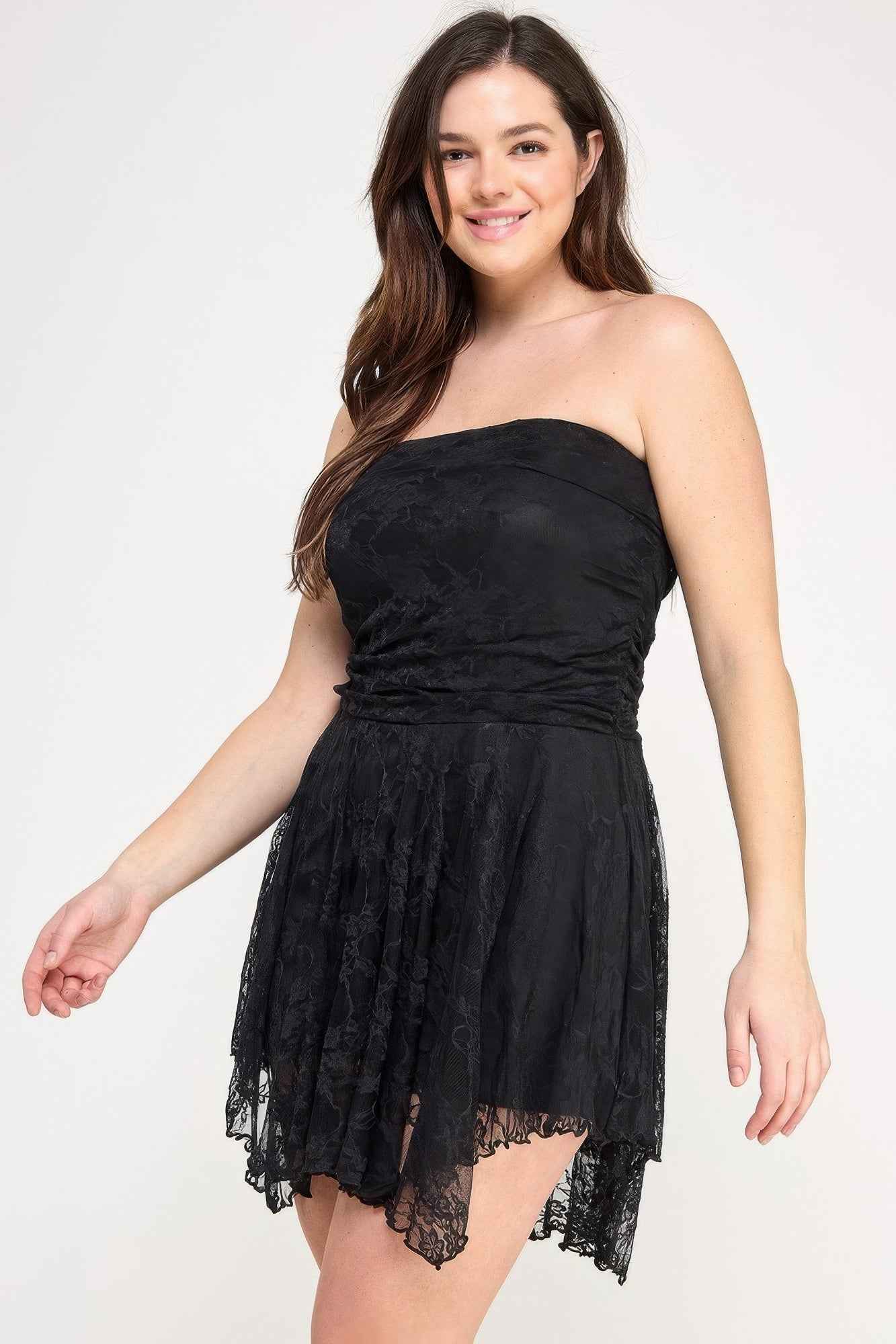 Plus Size Ots Lace Overlay Assym Dress