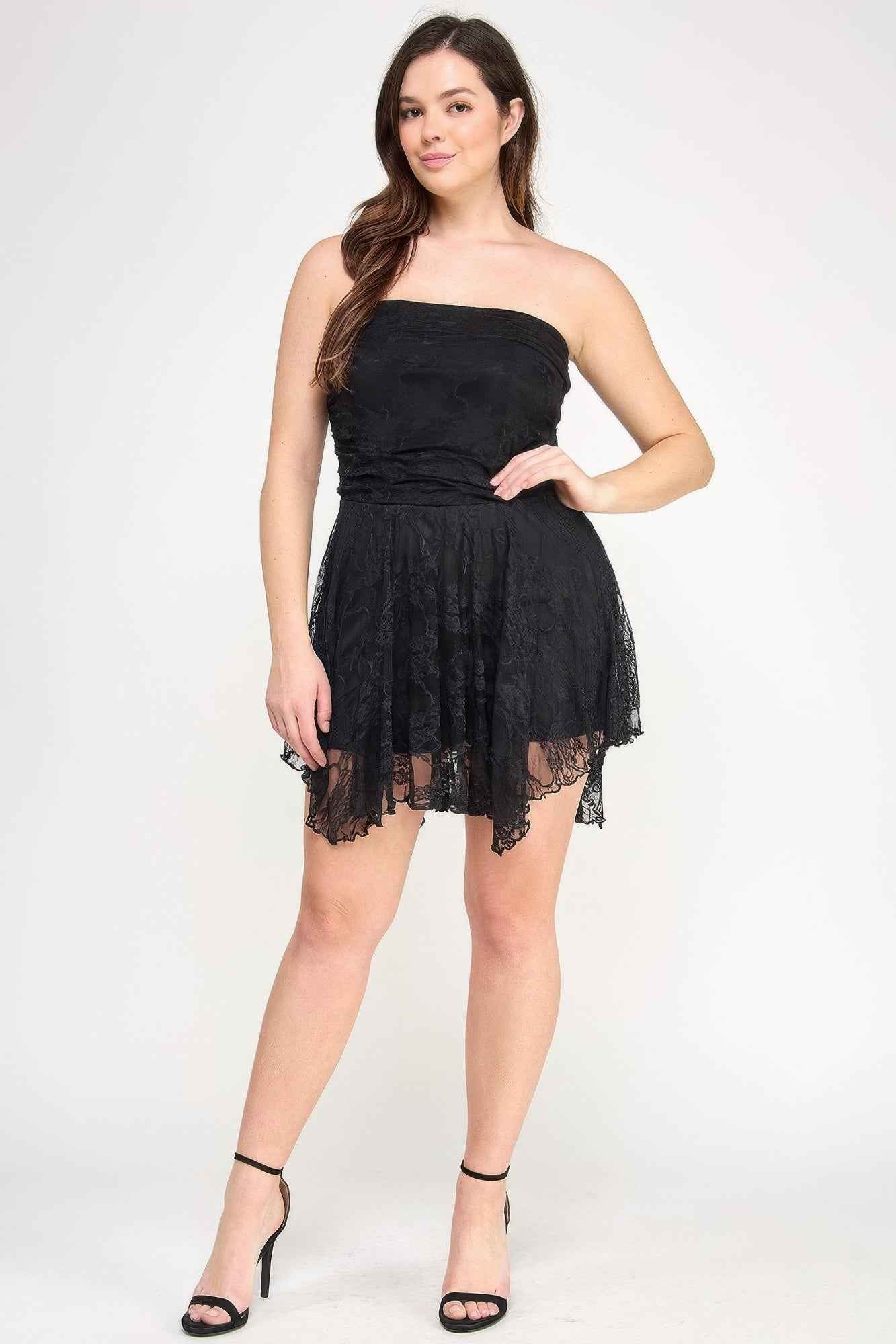 Plus Size Ots Lace Overlay Assym Dress