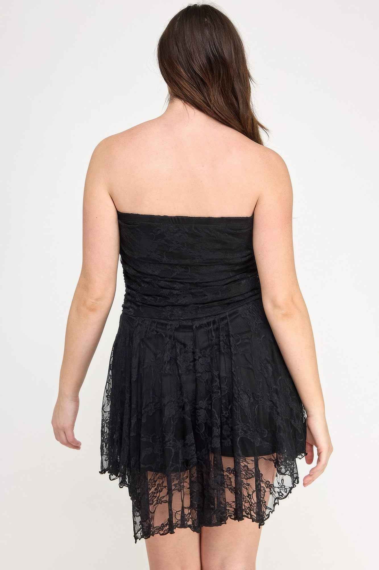 Plus Size Ots Lace Overlay Assym Dress