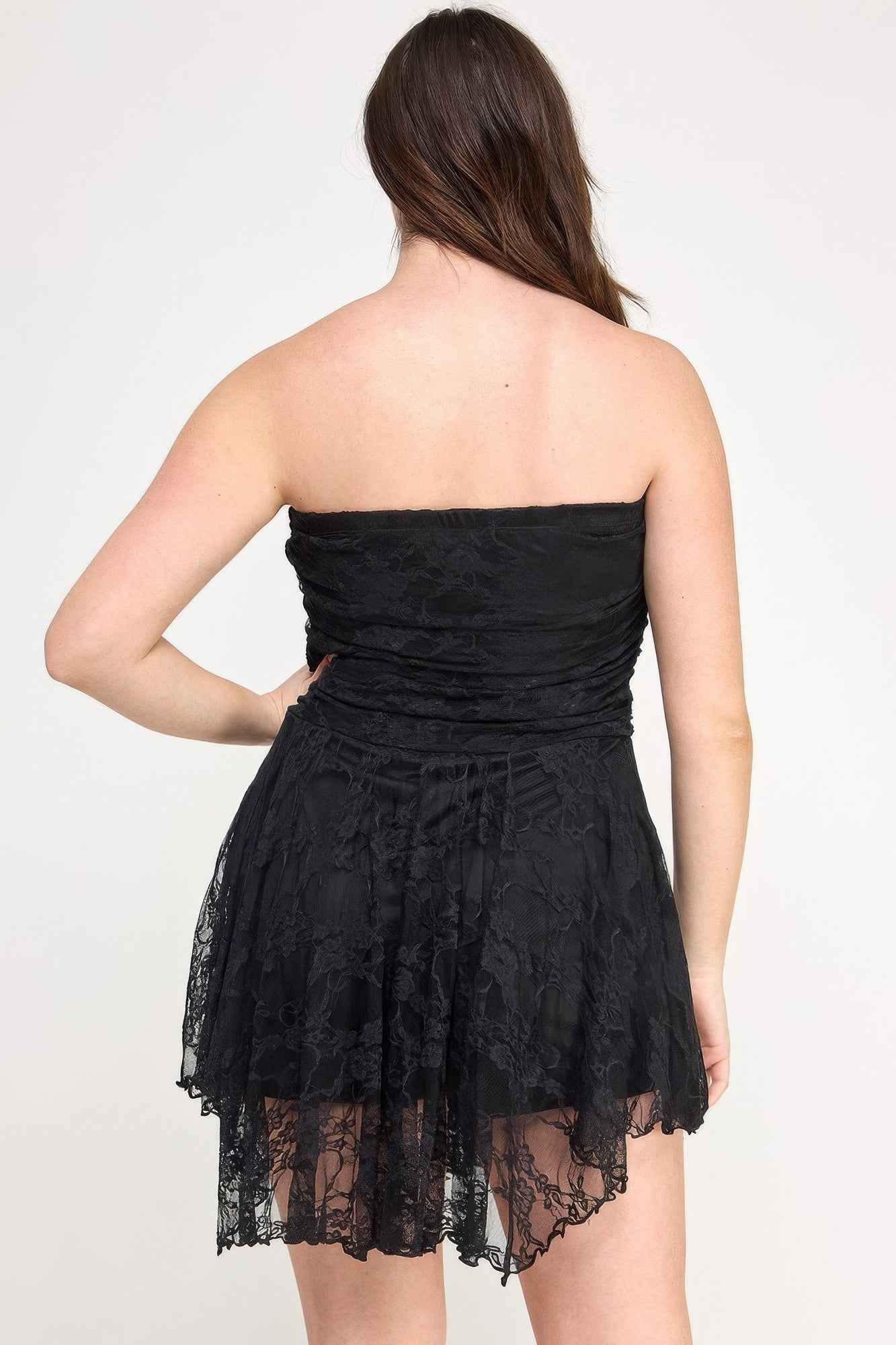 Plus Size Ots Lace Overlay Assym Dress