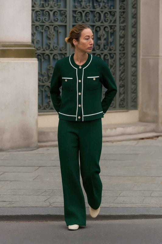 Knit Tailored Ensemble Cardigan & Wide Leg Pants