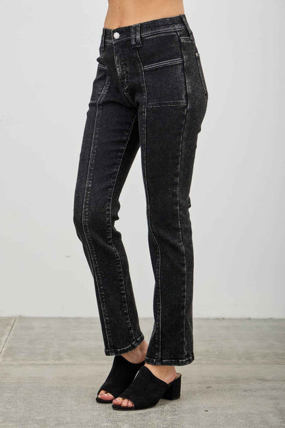 Mid Rise Slim Straight In Black Acid