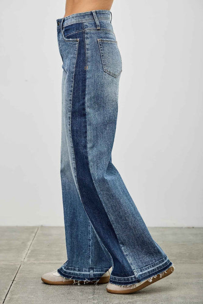 High Rise Wide Leg W/release Hem And Side Contrast