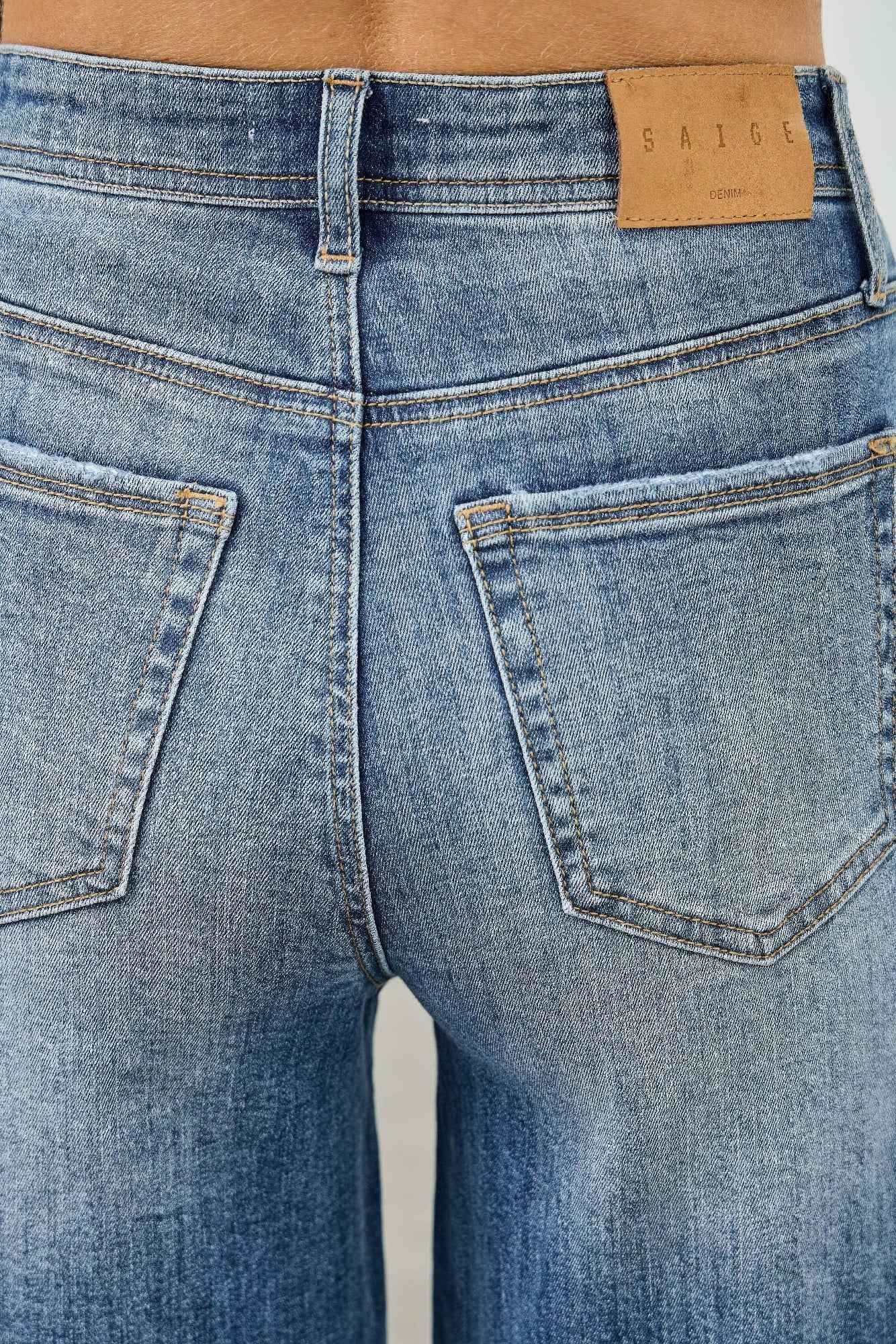 High Rise Wide Leg W/release Hem And Side Contrast