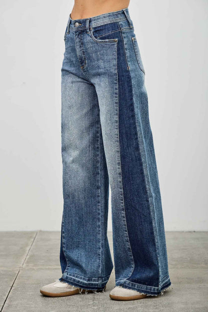 High Rise Wide Leg W/release Hem And Side Contrast