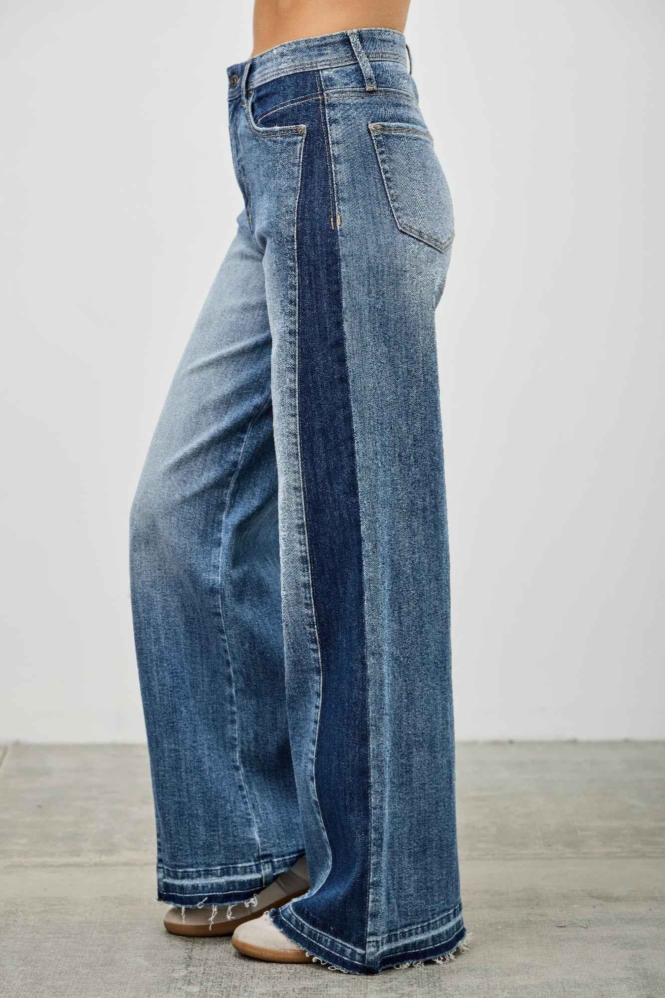 High Rise Wide Leg W/release Hem And Side Contrast