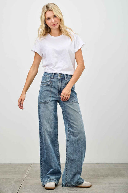 High Rise Double Pocket Wide Leg