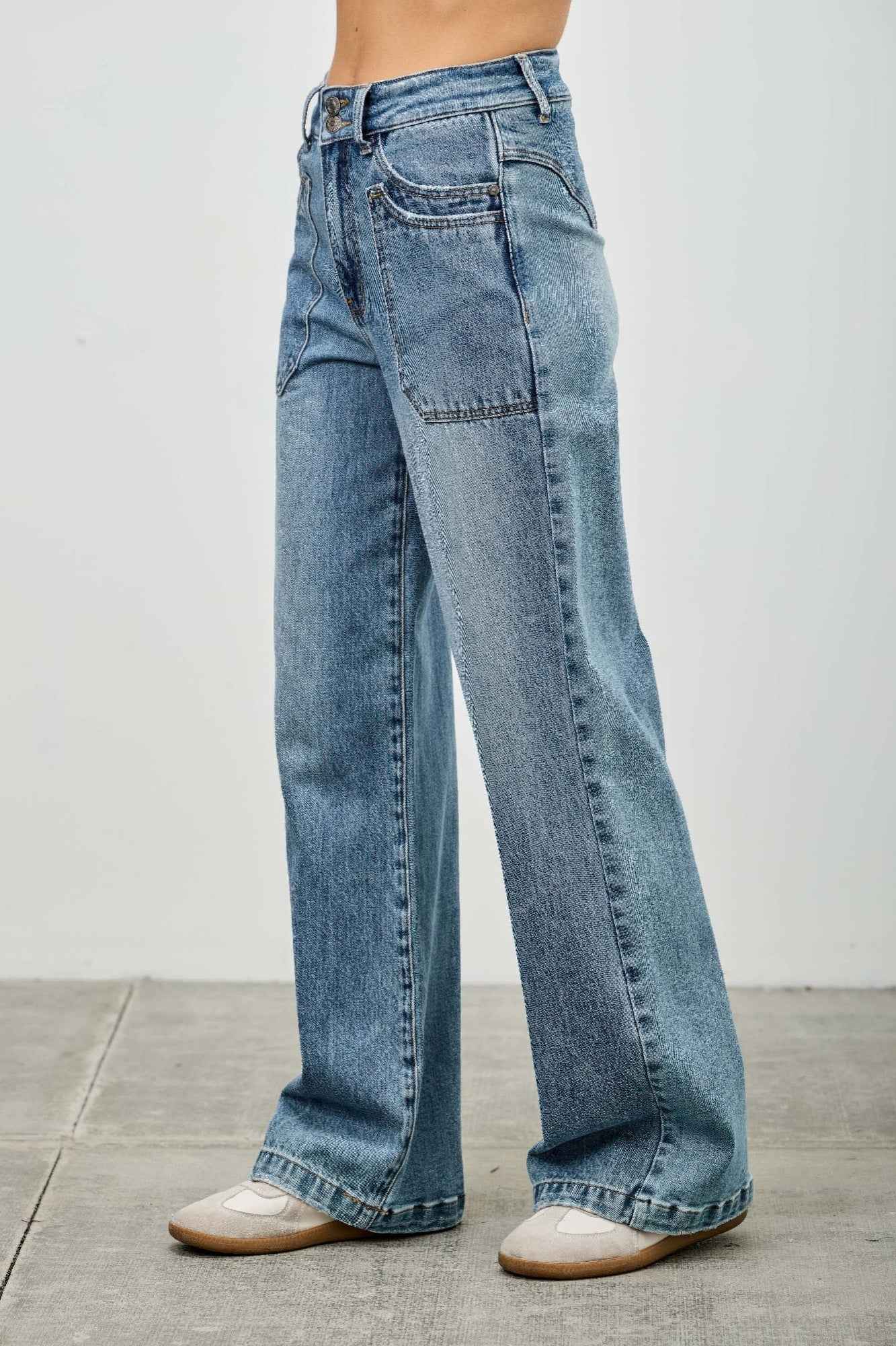 High Rise Double Pocket Wide Leg