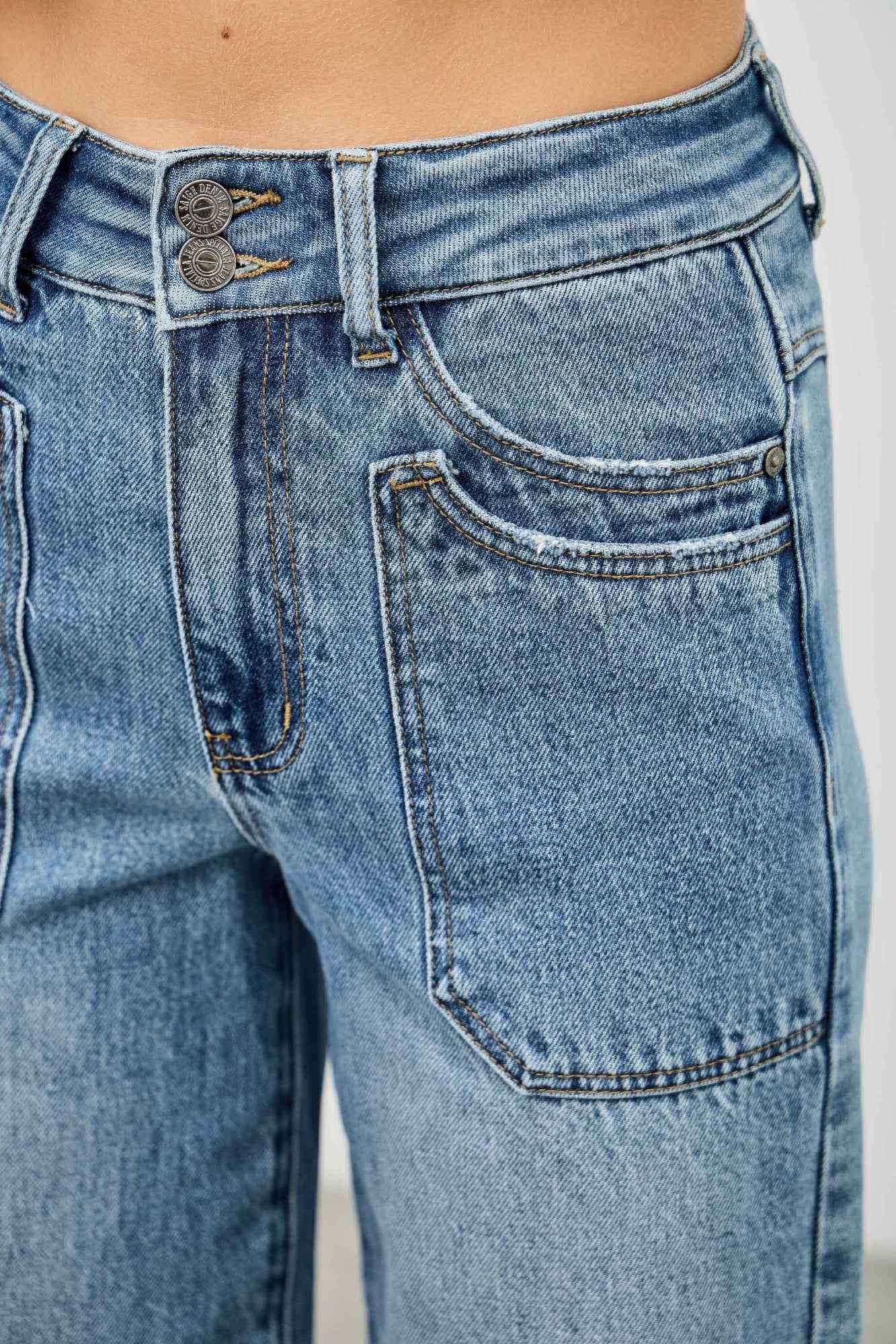 High Rise Double Pocket Wide Leg