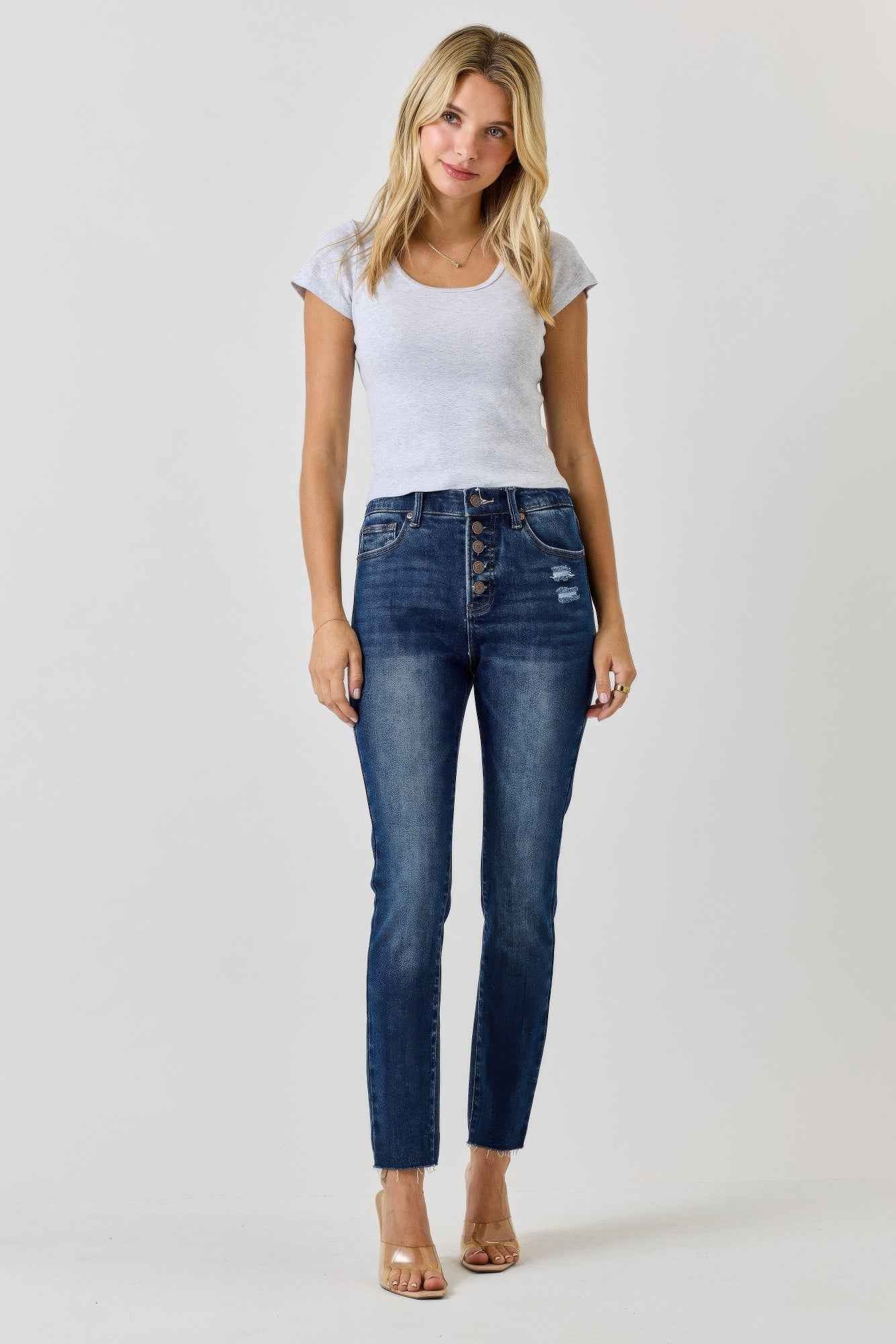 High Rise Ankle Skinny With Button Fly