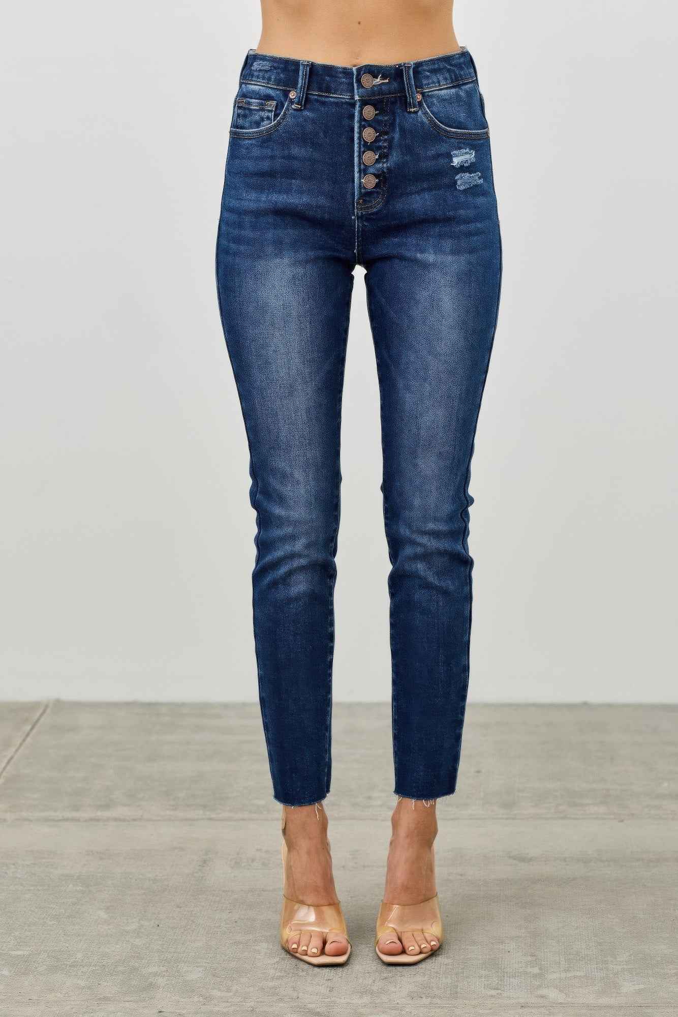 High Rise Ankle Skinny With Button Fly
