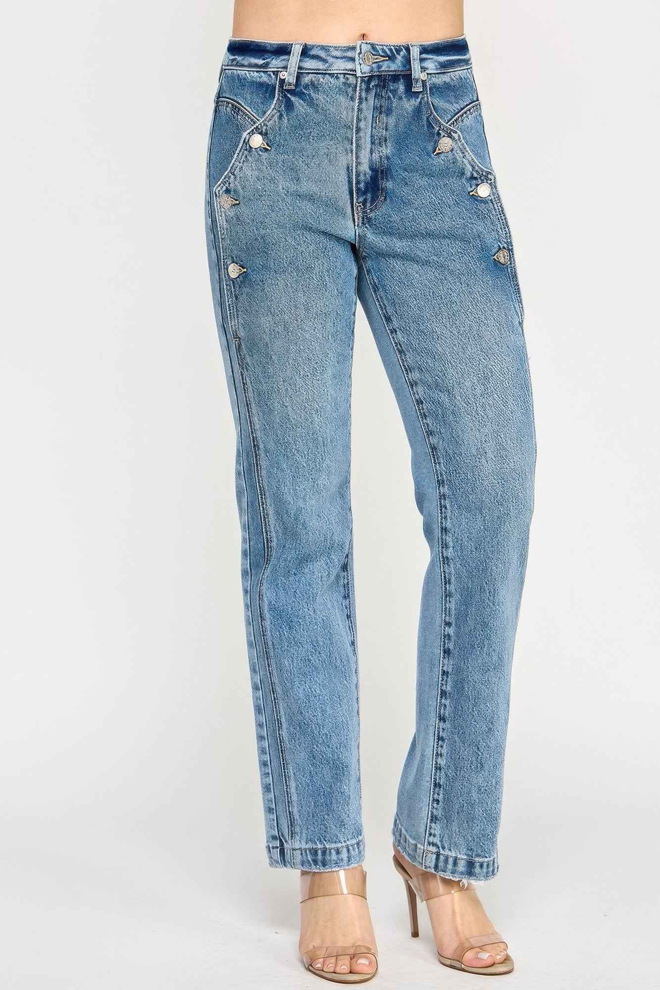 High Rise Dad Jean With Scallop Pocket