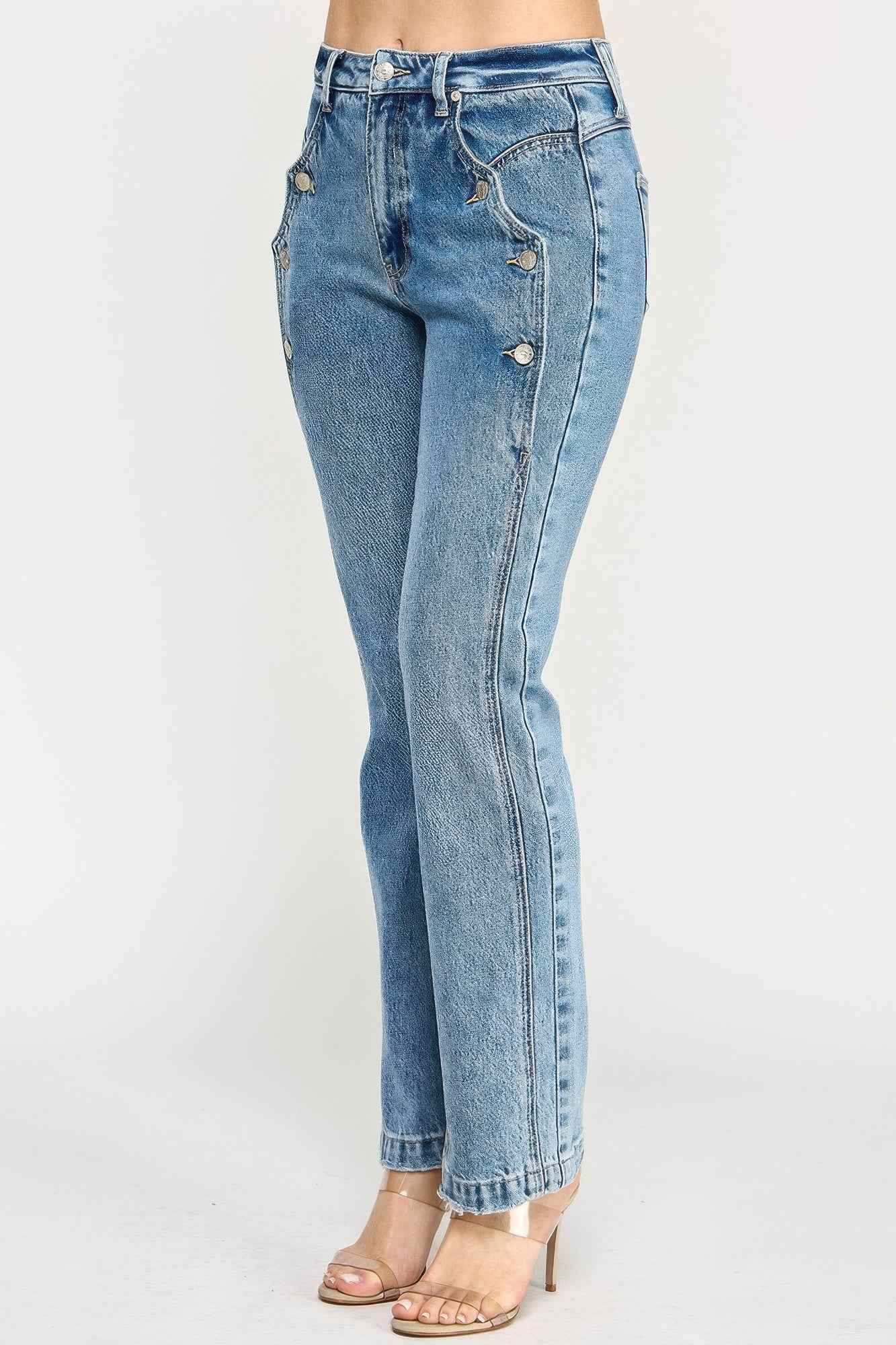 High Rise Dad Jean With Scallop Pocket