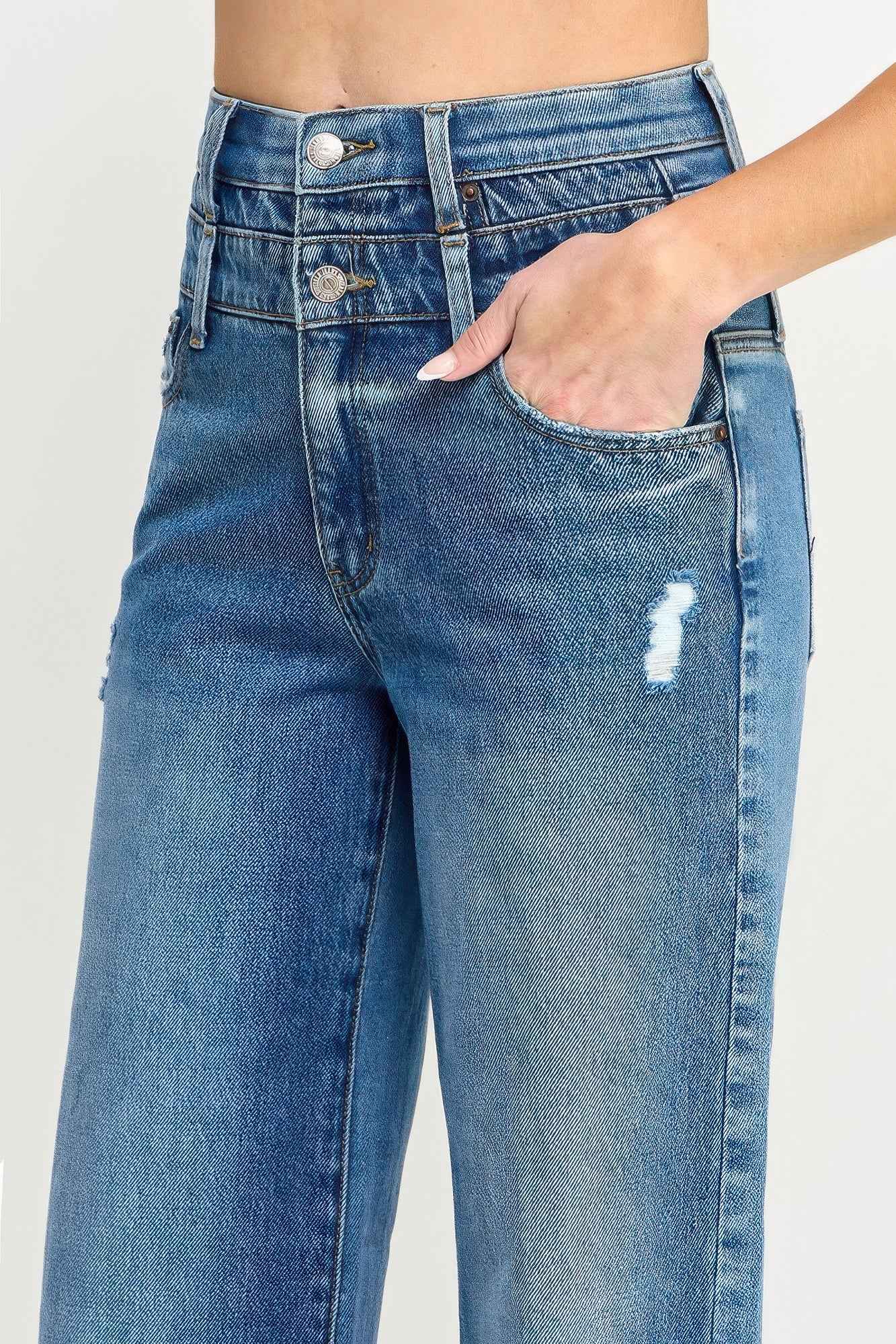 High Rise Double Waist Wide Leg