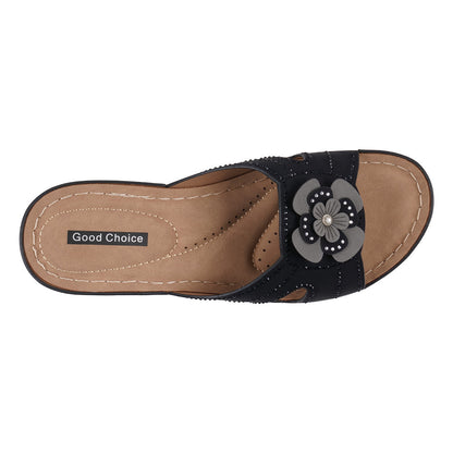 Women's Fiora Black Floral Wedge Sandals