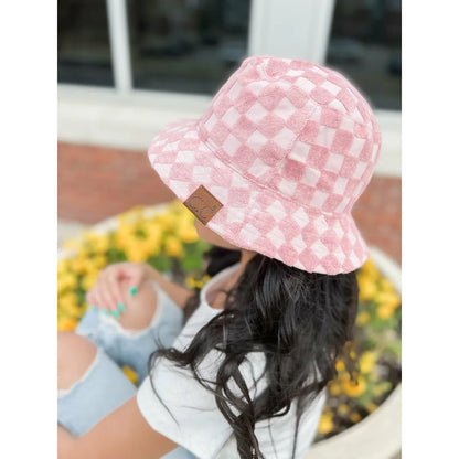 Checkered Pattern Terry Cloth C.C Bucket Hat
