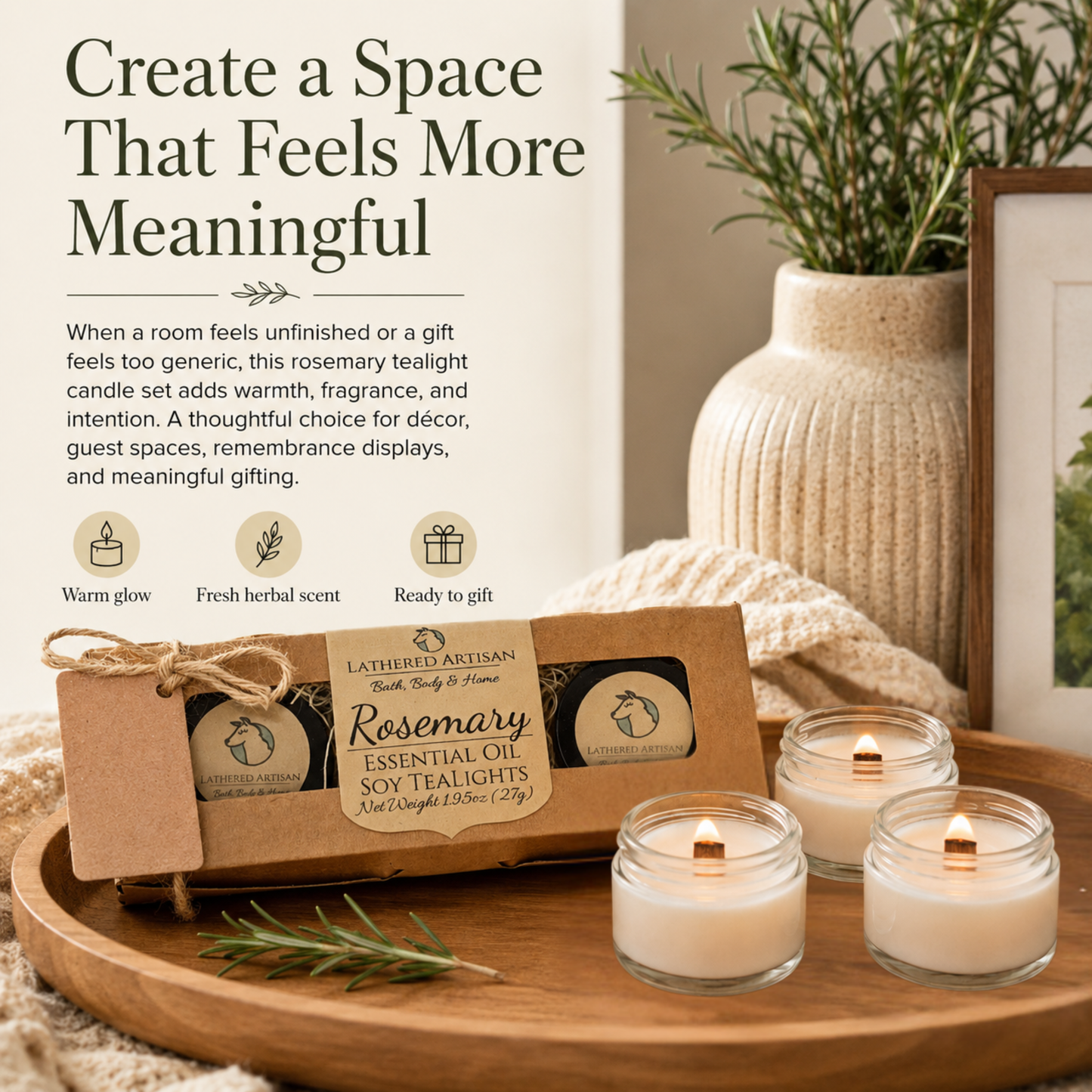 Rosemary | Essential Oil | Glass Jar Tealight Candles