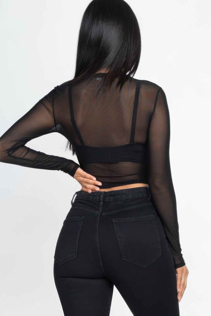 Sheer Mesh Long Sleeve Crop Top