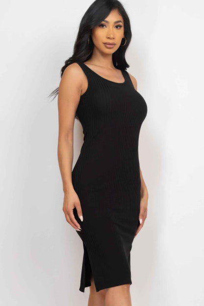 Ribbed Side Slit Tank Midi Dress