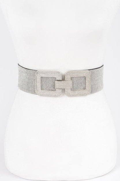 Rhinestone Buckle Plus Size Elastic Belt - It's a Girly Place