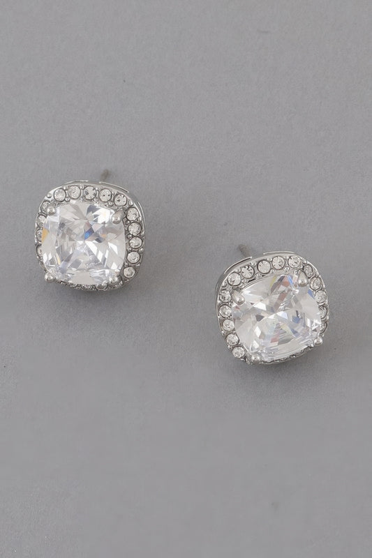 Rounded Square Rhinestone Earrings - It's a Girly Place