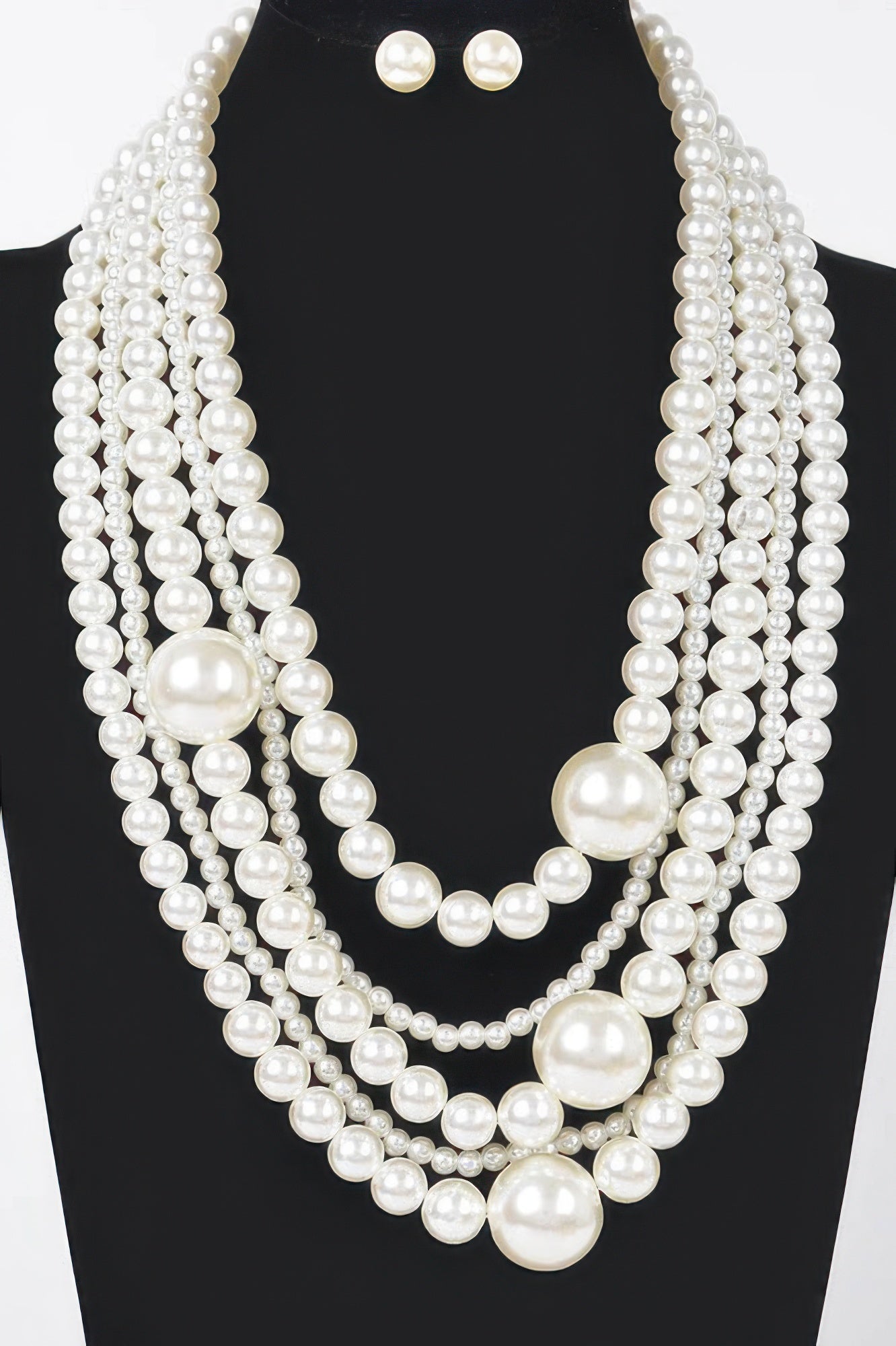 Multi Pearl Layered Necklace W/earring - It's a Girly Place
