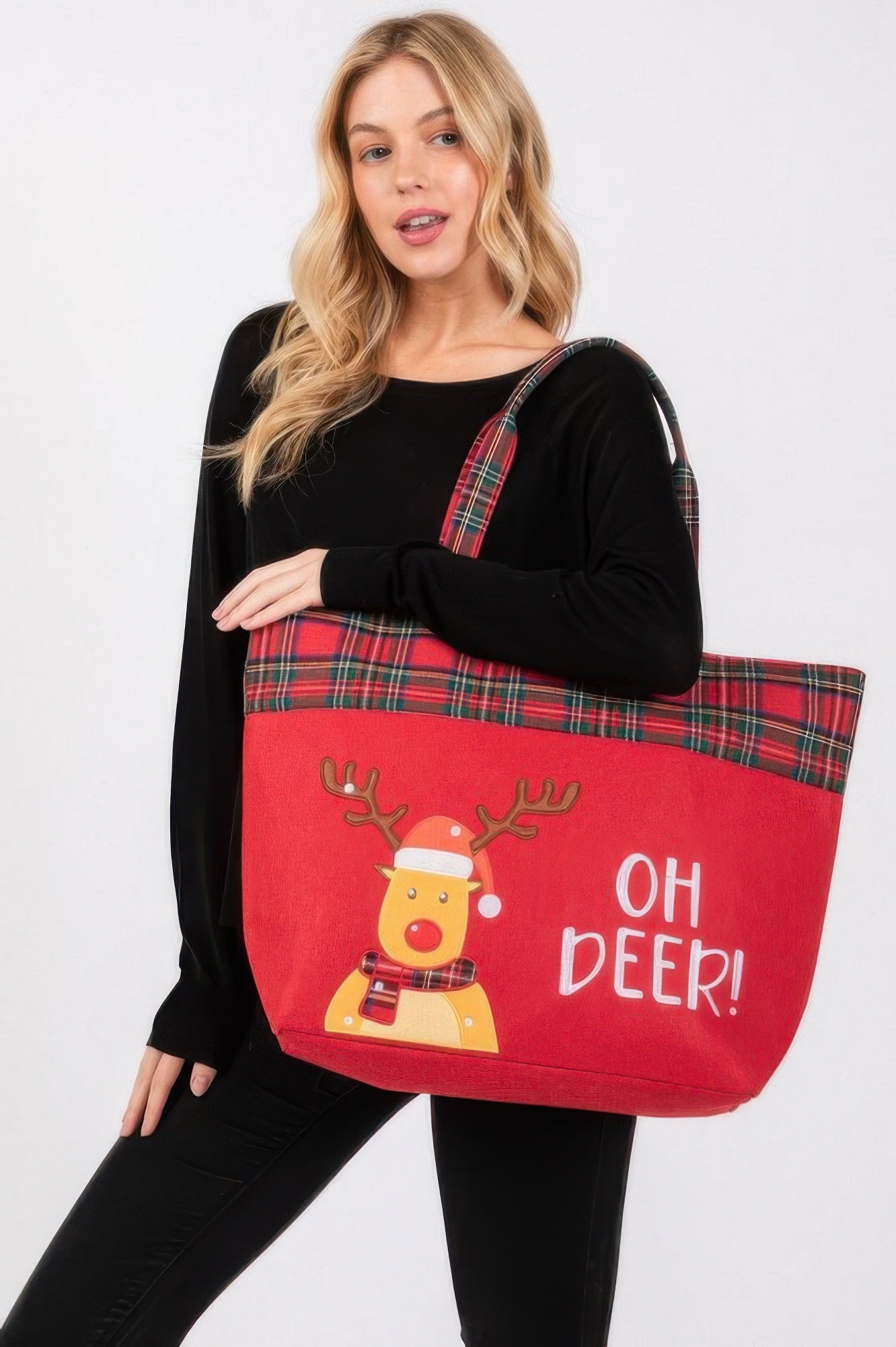 Oh Deer Letter Reindeer Christmas Tote Bag - It's a Girly Place