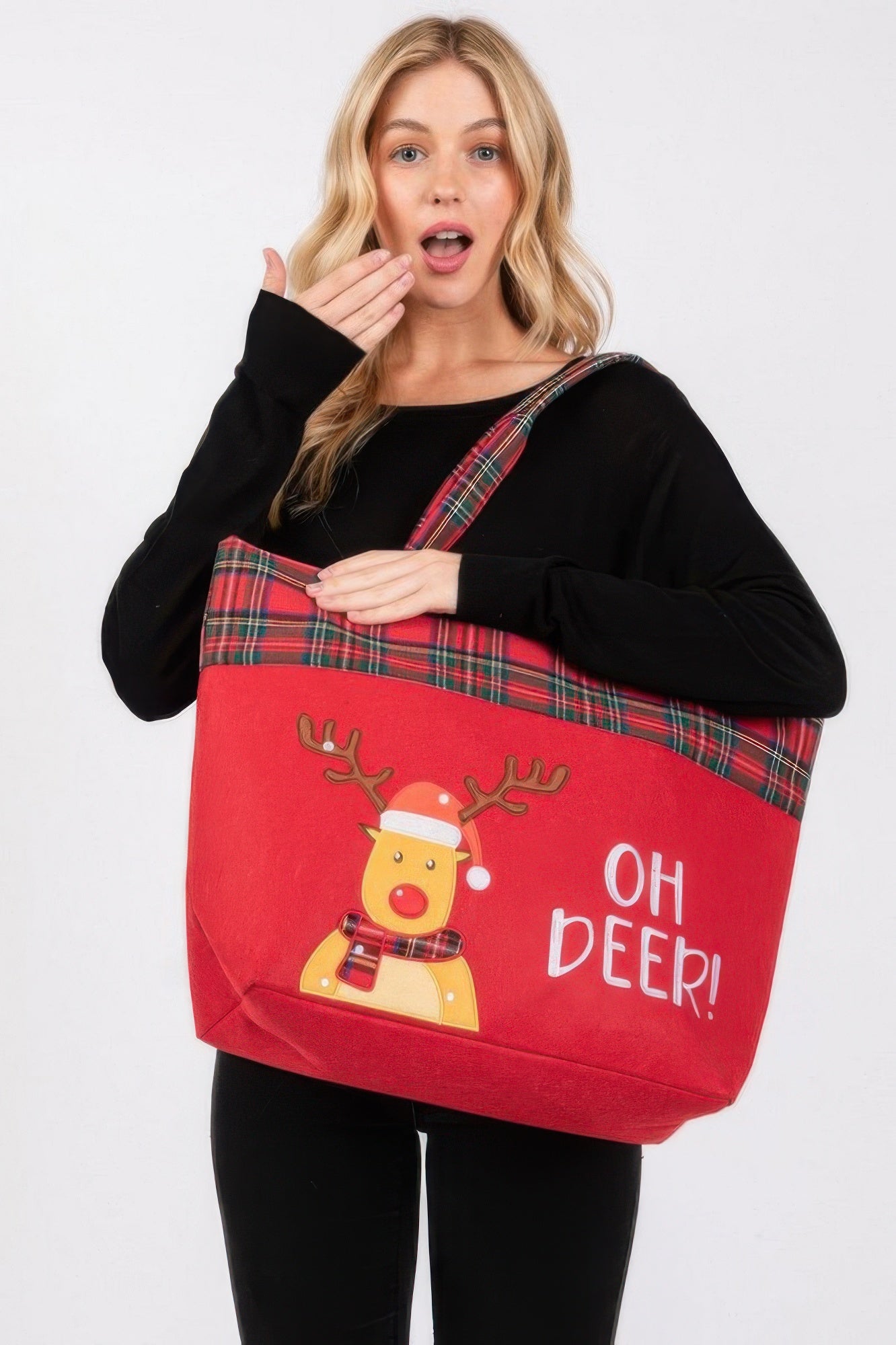 Oh Deer Letter Reindeer Christmas Tote Bag - It's a Girly Place