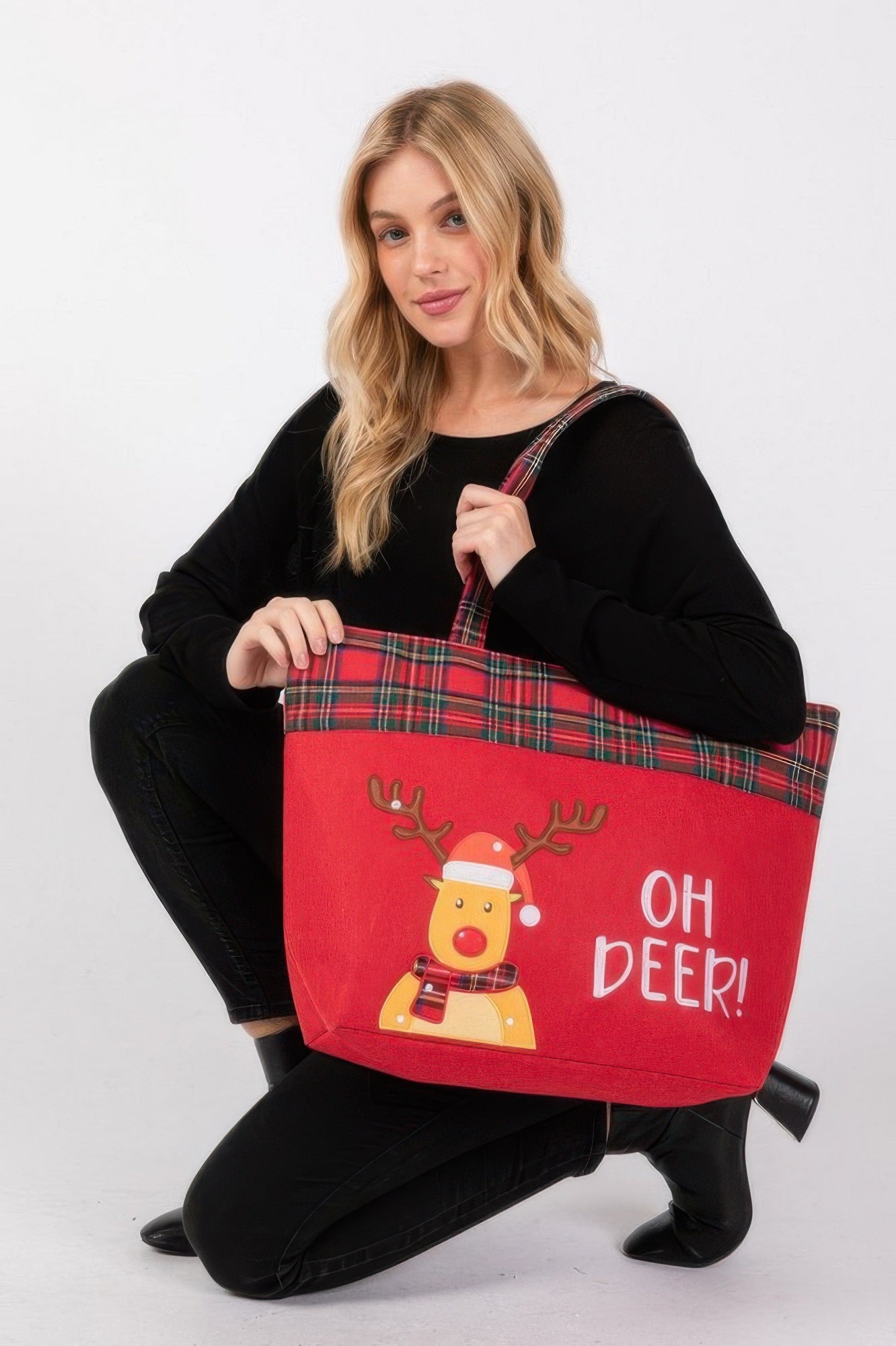Oh Deer Letter Reindeer Christmas Tote Bag - It's a Girly Place