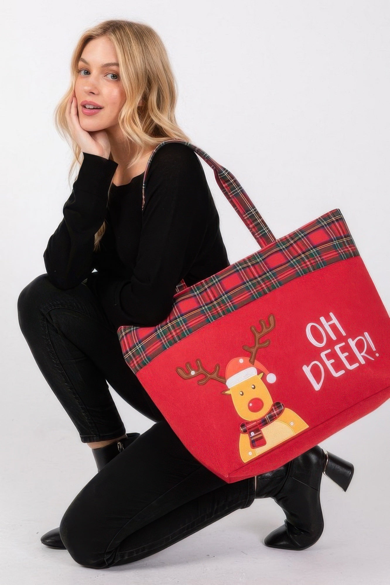 Oh Deer Letter Reindeer Christmas Tote Bag - It's a Girly Place