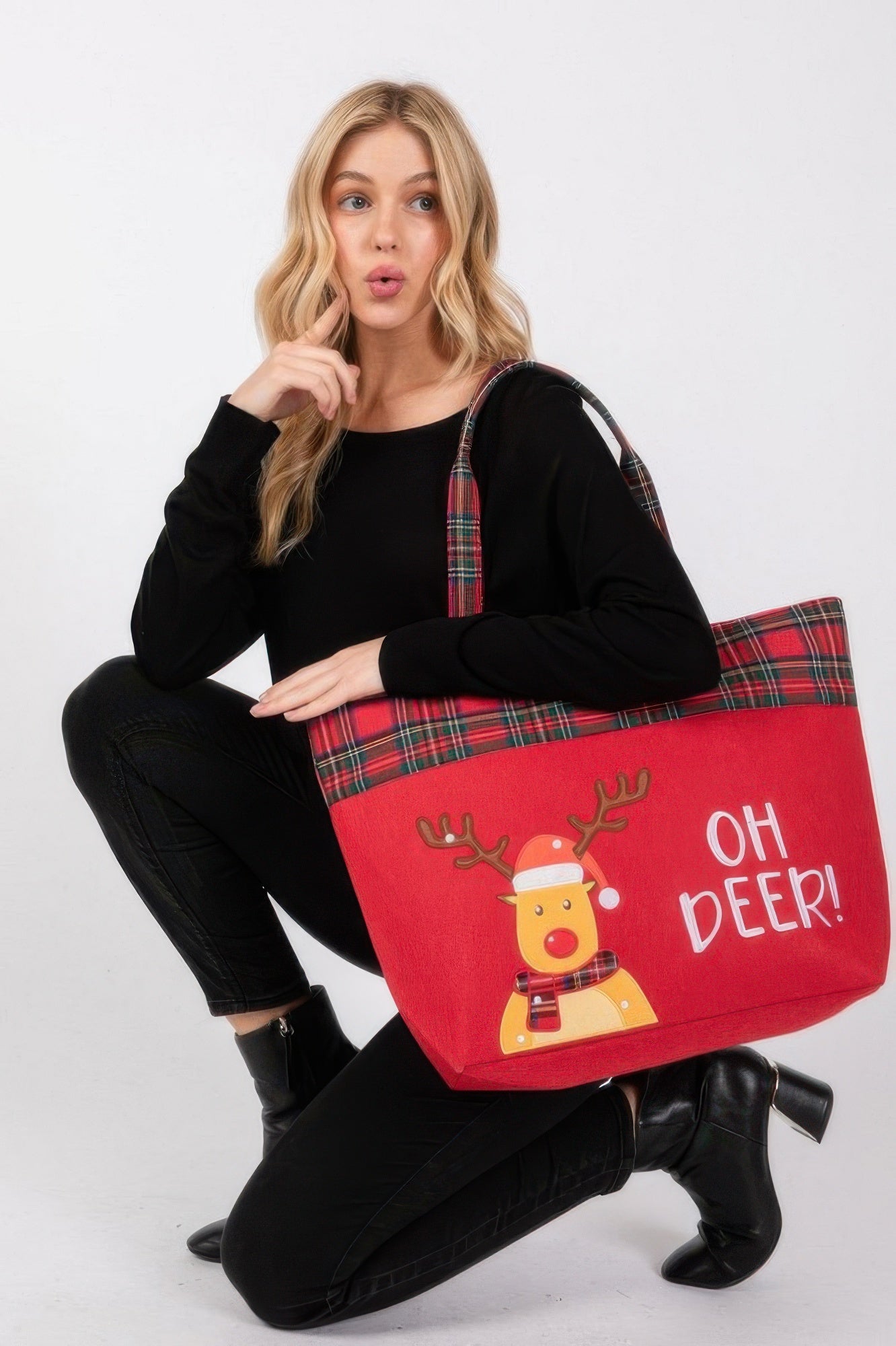 Oh Deer Letter Reindeer Christmas Tote Bag - It's a Girly Place
