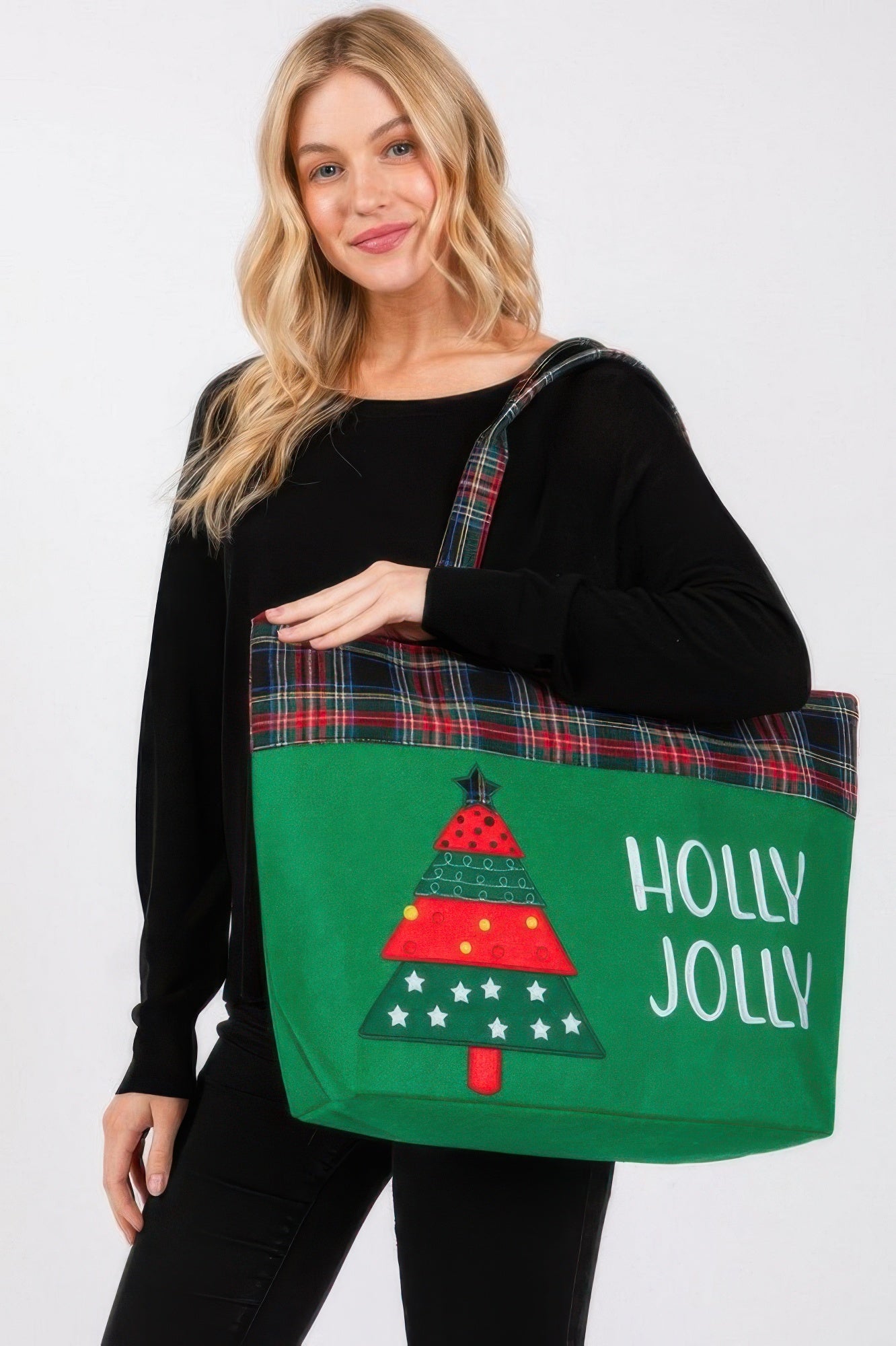 Holly Jolly Letter Christmastree Christmas Totebag - It's a Girly Place