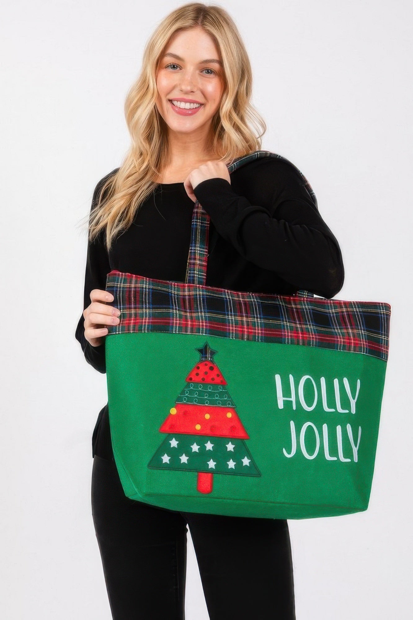 Holly Jolly Letter Christmastree Christmas Totebag - It's a Girly Place