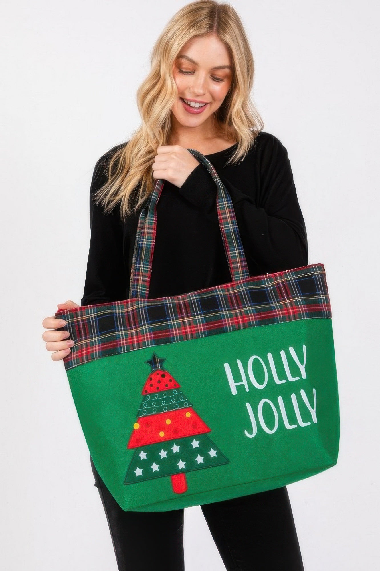 Holly Jolly Letter Christmastree Christmas Totebag - It's a Girly Place