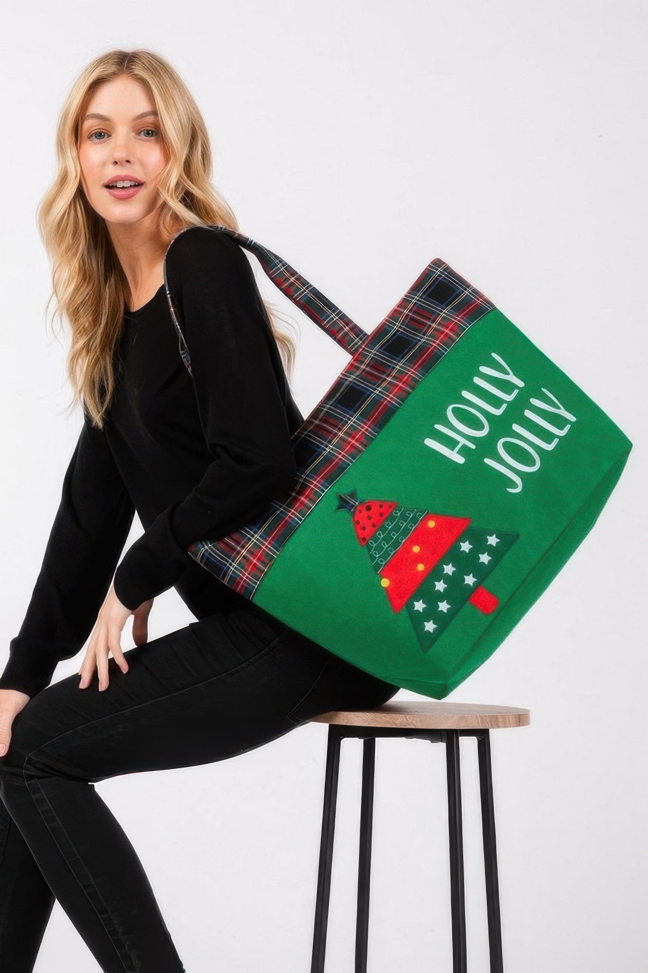 Holly Jolly Letter Christmastree Christmas Totebag - It's a Girly Place
