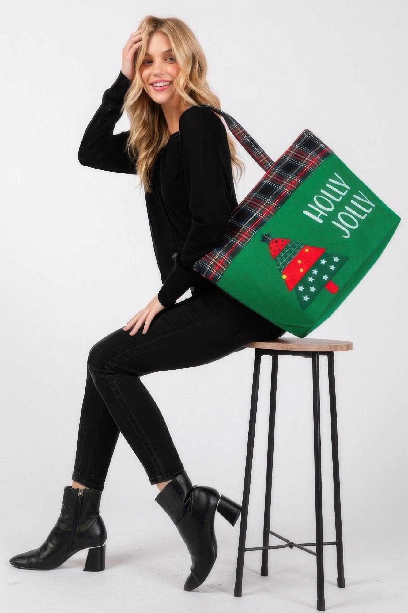 Holly Jolly Letter Christmastree Christmas Totebag - It's a Girly Place